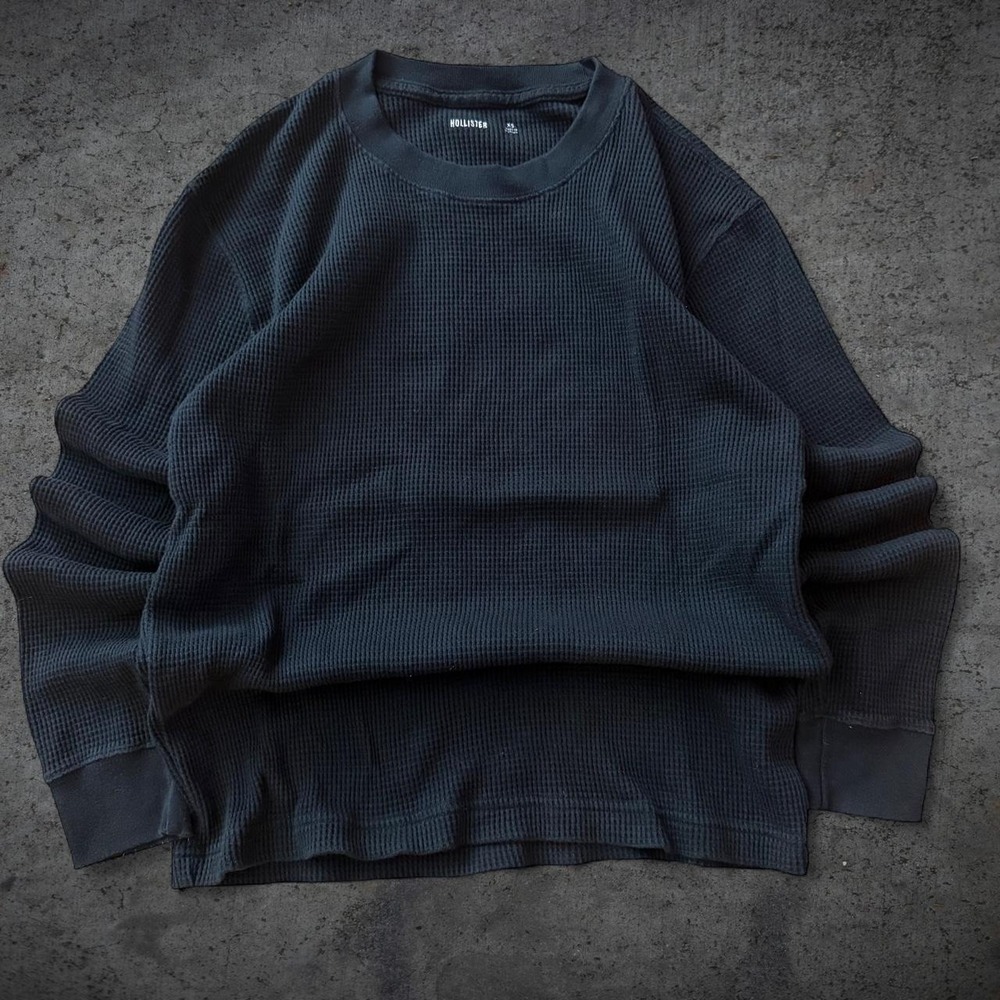 Hollister Co. Black Waffle Knit Thermal Long Sleeve Size XS Goth Skate Grunge